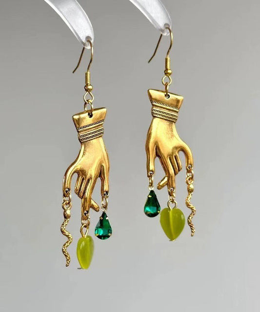 Diy Gold Copper Overgild Love Crystal Palm Drop Earrings