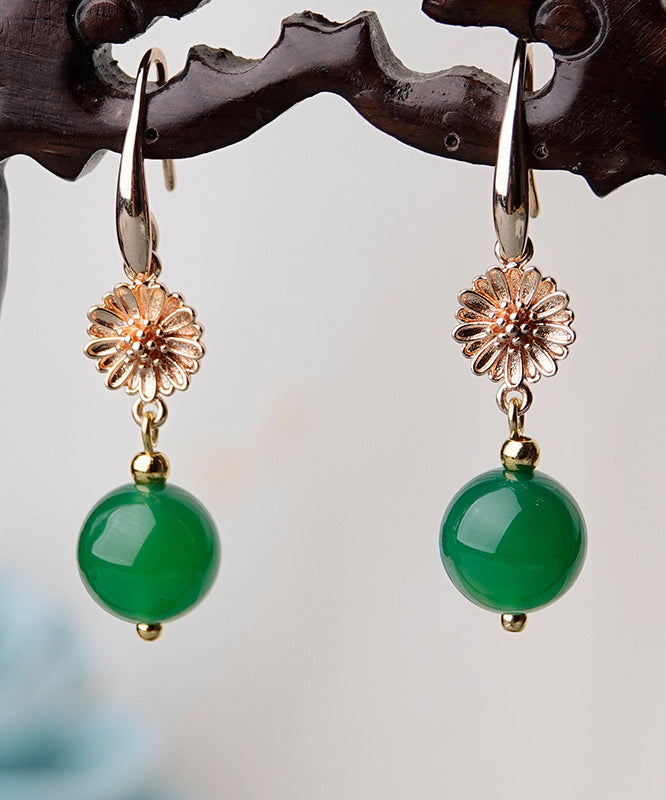 Diy Green Metal Daisy Agate Drop Earrings