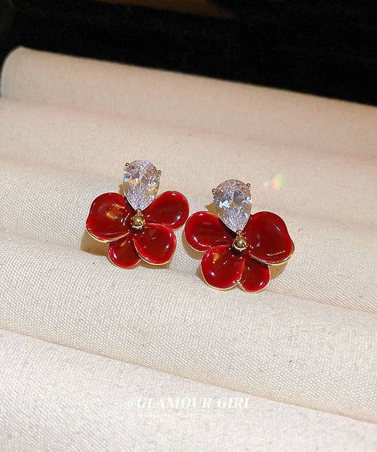 Regular Red Copper Zircon Drip Oil Stud Earrings