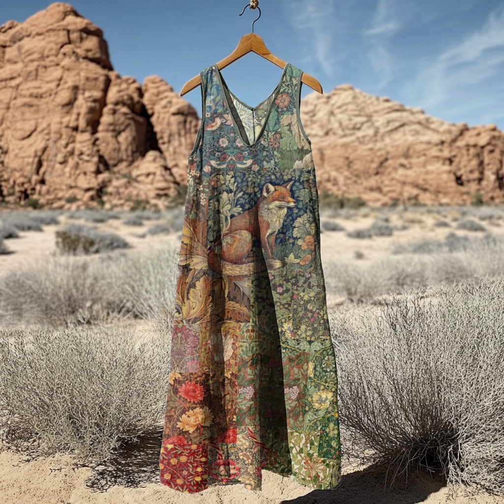 Women's Vintage Fox Patchwork Art Tank Dress artswardrobe