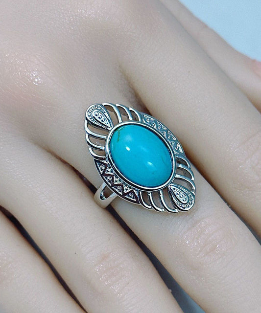Blue Sterling Silver Turquoise Hollow Out Rings
