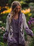 Women's Celtic Knot Gradient Color Cozy Knit Hooded Cardigan artswardrobe