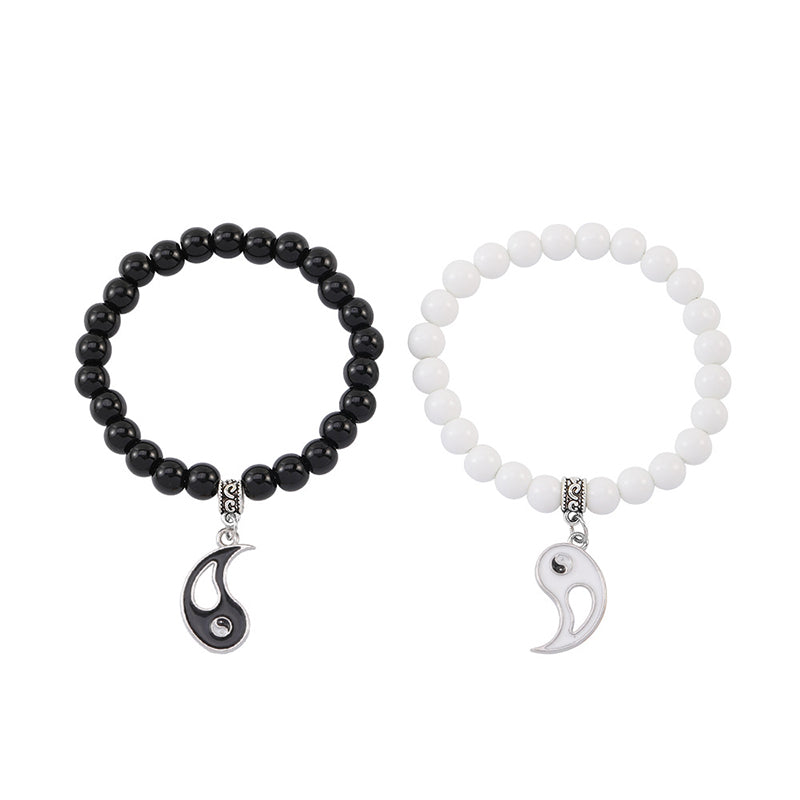 Buddha Stones 2pcs Black Onyx White Turquoise Bead Yin Yang Protection Couple Bracelet