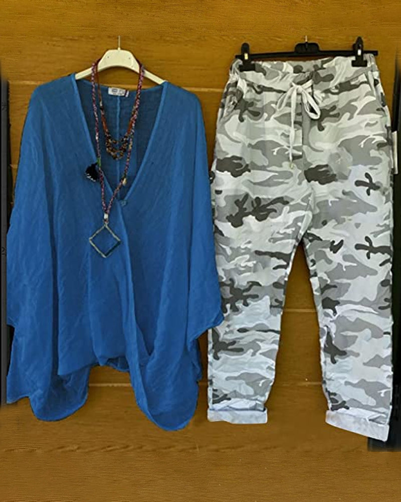 LM | Set of pants and blouse with camouflage pattern