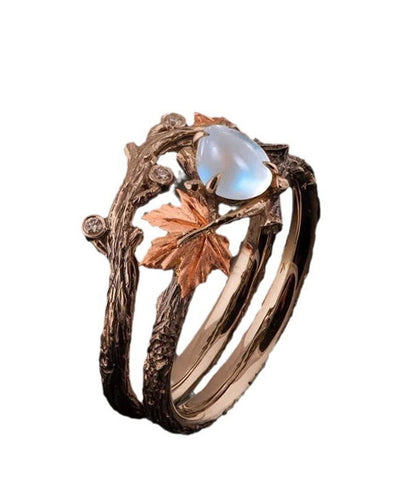 Antique Gold Twig Maple Leaf Rings