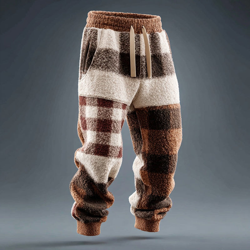 Men's Vintage Geometric Pattern Plush Sweatpants artswardrobe