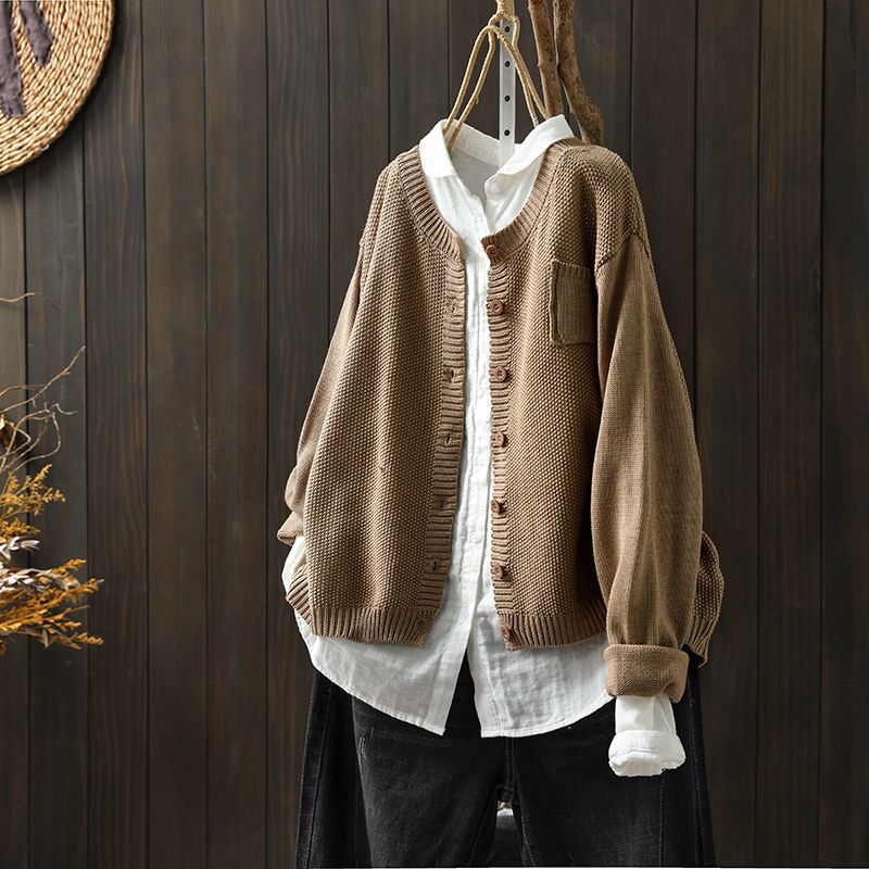 Vintage Solid Long Sleeve Sweater Cardigan elevenforest