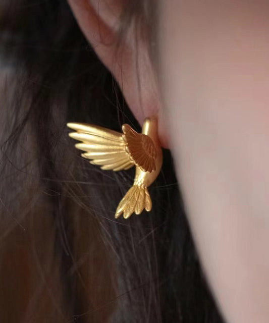 Gold Sterling Silver Overgild Flying Bird Stud Earrings