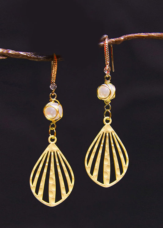 Fan-shaped 14k Gold Pearl Drop Earrings New Style