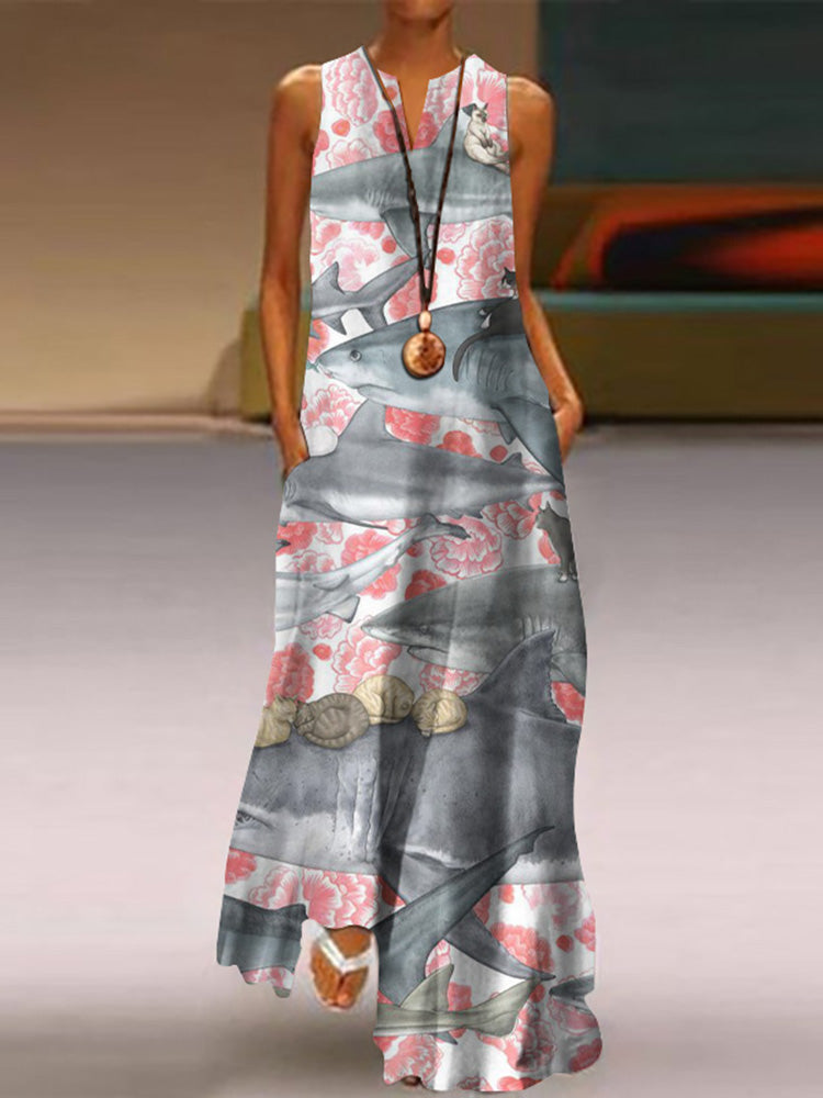 Cute Animal Floral V-Neck Dress