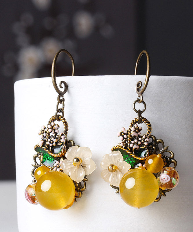 Regular Yellow Copper Pearl Coloured Glaze Oil Drip Drop Earrings