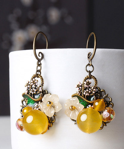 Regular Yellow Copper Pearl Coloured Glaze Oil Drip Drop Earrings