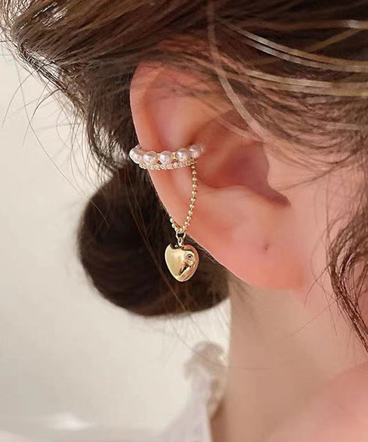 Gold Copper Overgild Zircon Pearl Love Tassel Drop Earrings