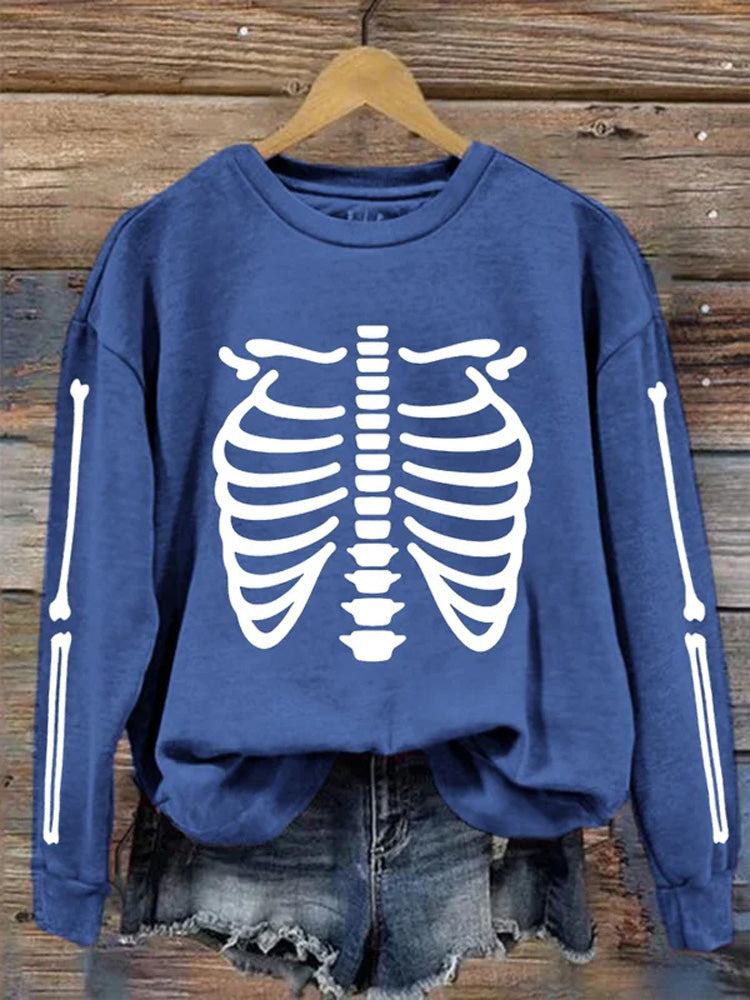 Comstylish Women's Halloween Skeleton Bones Casual Sweatshirt