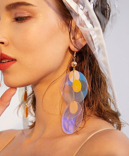 Color Sequins Exaggeration Alloy Long Drop Earrings