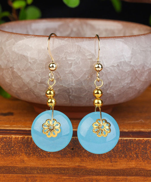 Sea Blue Sterling Silver 14k Gold Chalcedony Drop Earrings