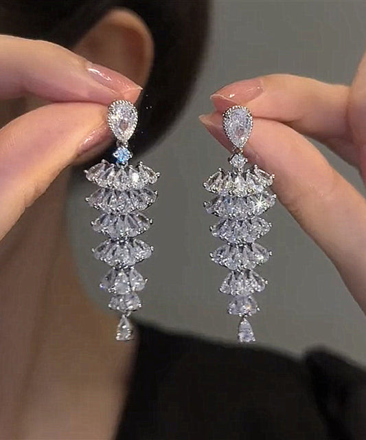 Silk Copper Silver Plated Zircon Pagoda Drop Earrings