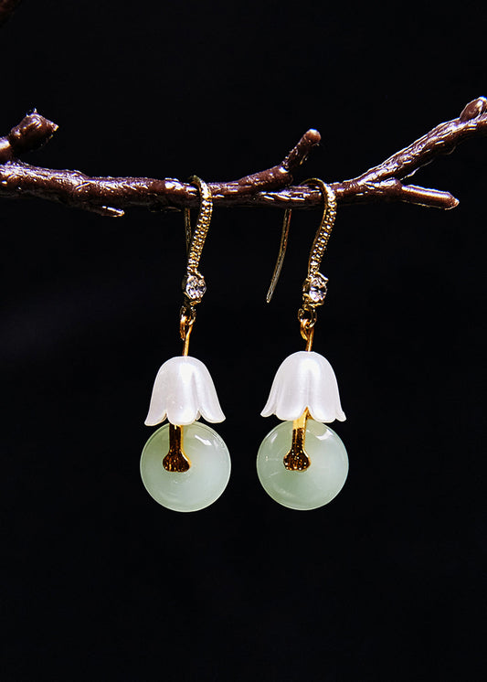 White Lily of the Valley Fine Jade Drop Earrings