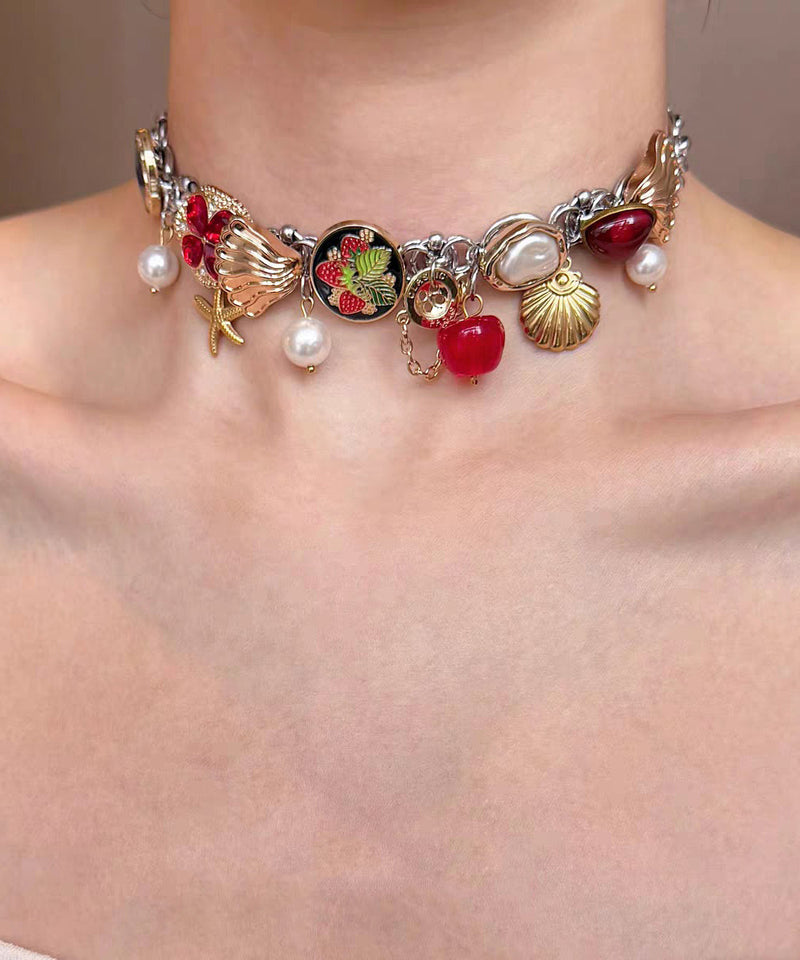 Art Multicolor Stainless Steel Shell Pearl Pendant Necklace
