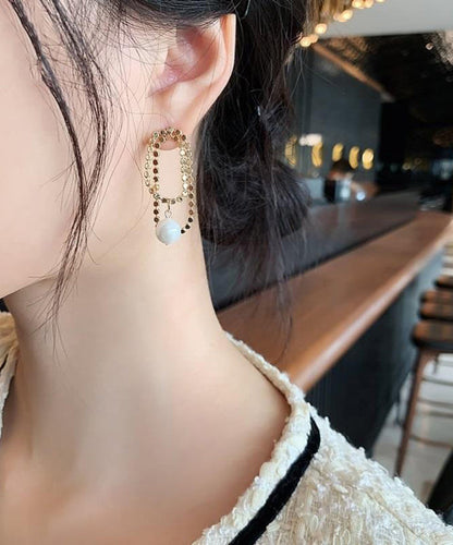 Stylish Gold Srerling Silver Alloy Asymmetrica Pearl Hoop Earrings