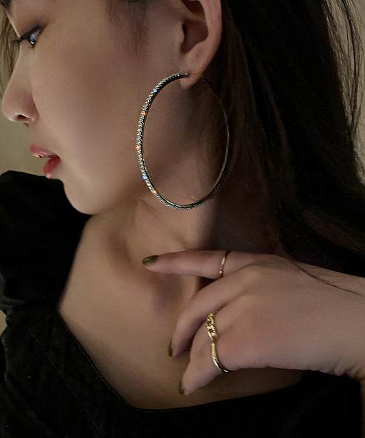 Silk Sterling Silver Alloy Zircon Hoop Earrings