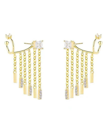 Modern Gold Copper Overgild Zircon Tassel Drop Earrings