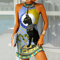 Comstylish Vintage Egyptian Cat Symbol Bodysuit Dress