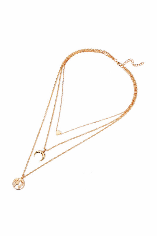 Stud Heart Shape Metal Multi-layered Necklace