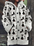 Art Black Cats Women's Cozy Sweater Hooded Cardigan elevenforest