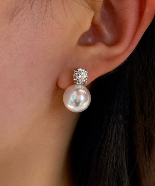 Light High End Feel White Pearl Zircon Silver Drop Earrings