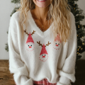 Comstylish Women's Funny Christmas Winter Warm V-neck Top