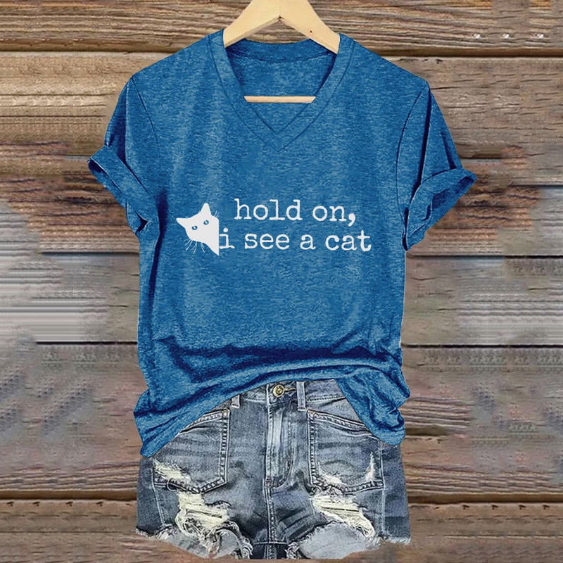 Hold On I See A Cat Ladies V-neck T-shirt elevenforest