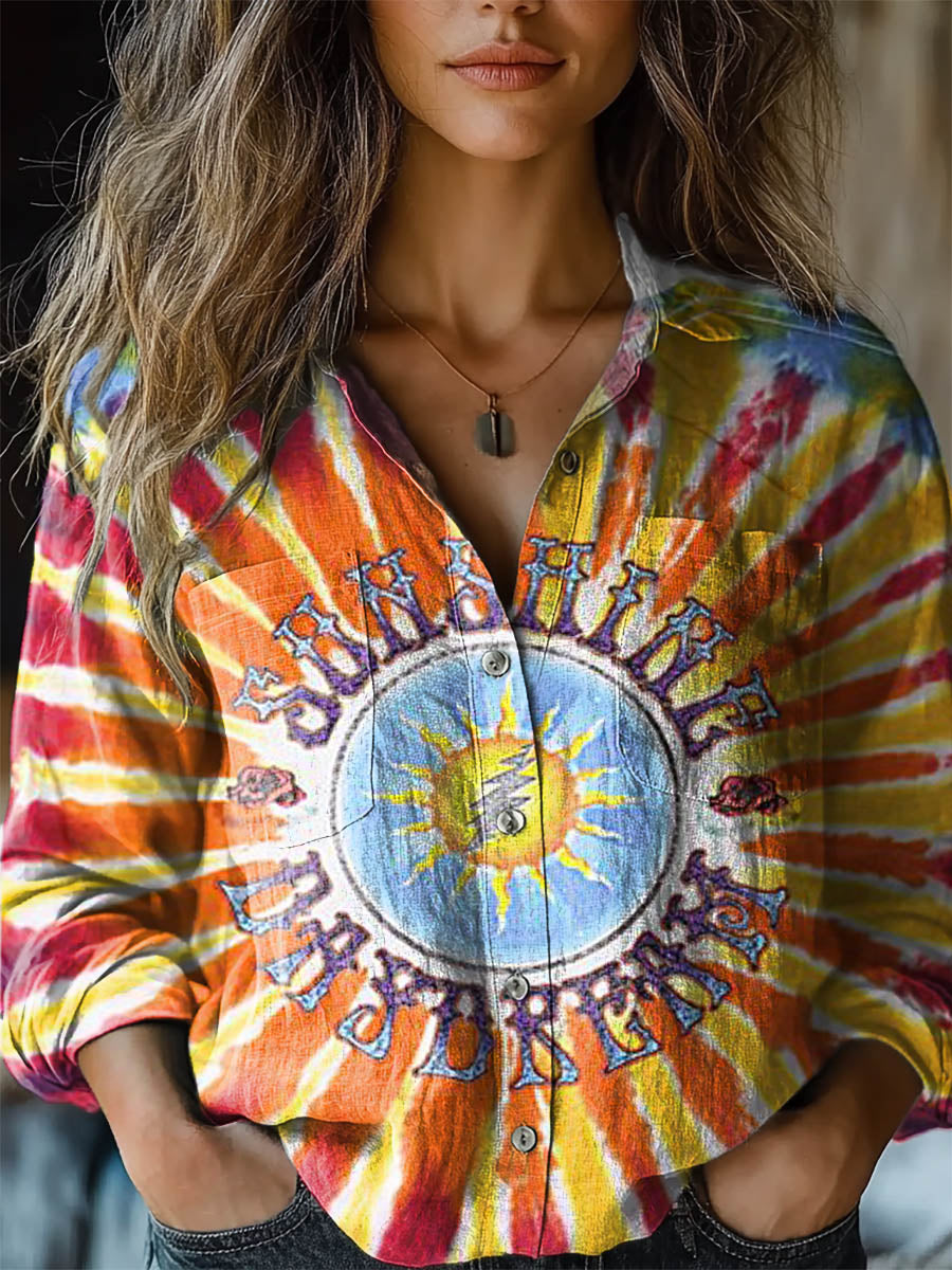 Women's Colorful Tie Dye Print Casual Long Sleeve Comfortable Cotton S
