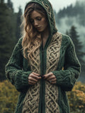 Women's Vintage Green Celtic Knot Knit Hoodie Cardigan artswardrobe
