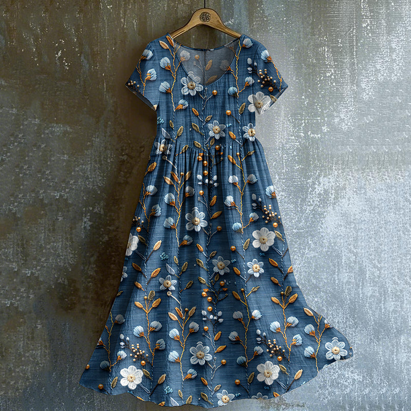 Women's Vintage Floral Art Print Dress artswardrobe