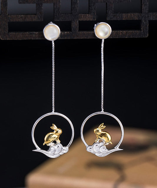 Yellow Sterling Silver Xiangyun Rabbit Drop Earrings