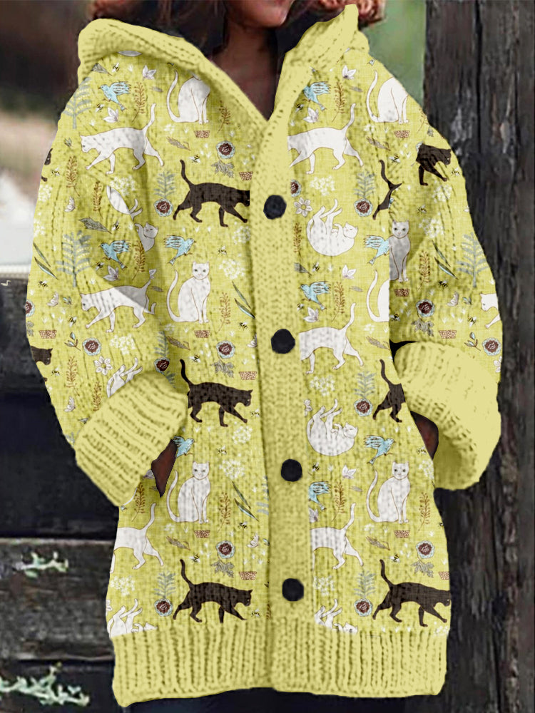 Lovely Cats Pattern Cozy Hooded Cardigan elevenforest