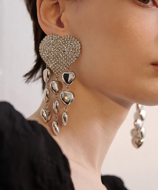 Zircon Love Tassels Exaggeration Silver Plated Drop Earrings