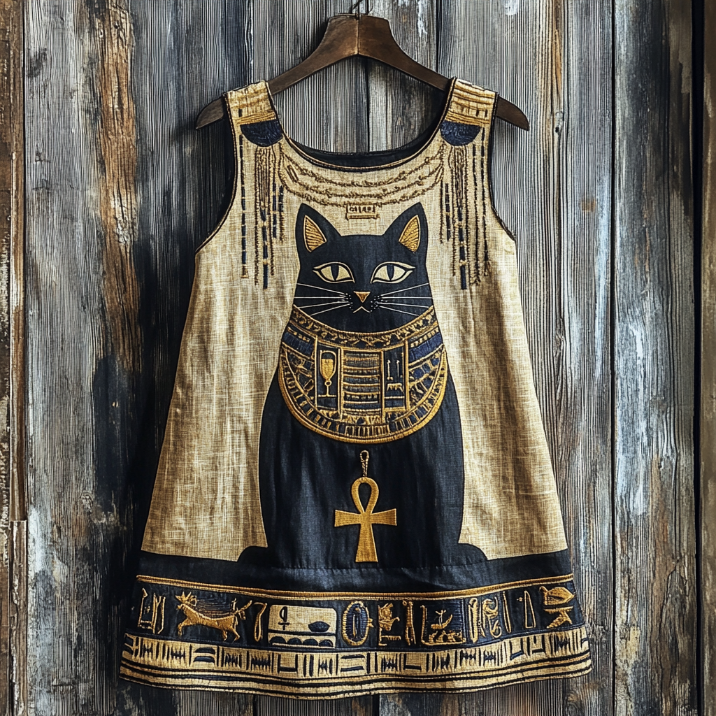 Comstylish Vintage Ancient Egyptian Bastet Black Cat Graphics Linen Tank Top
