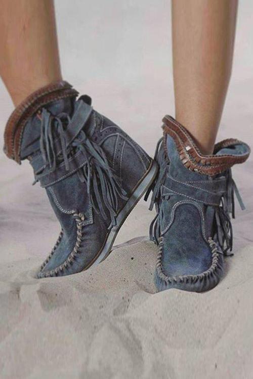 LM | Suede moccasin boots with fringes
