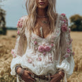 Comstylish Bohemian Style Wild Rose Long-sleeved Casual Top