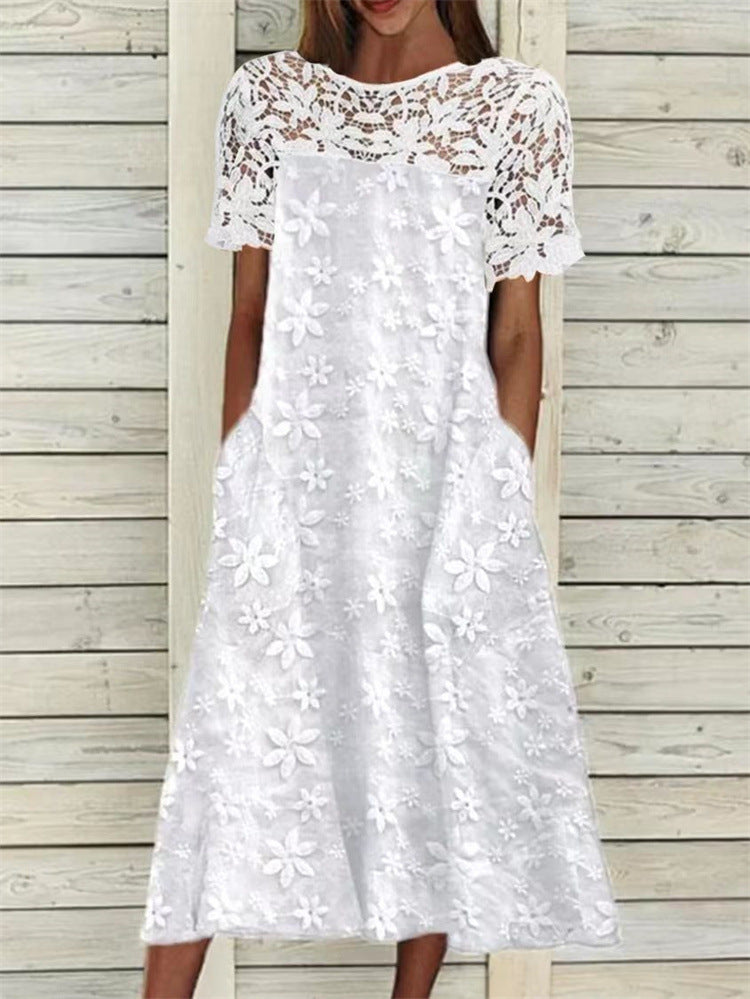 Women's Lace Loose Fitting Short Sleeved Dress