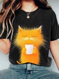 Cute Furry Cat Print T-Shirt elevenforest
