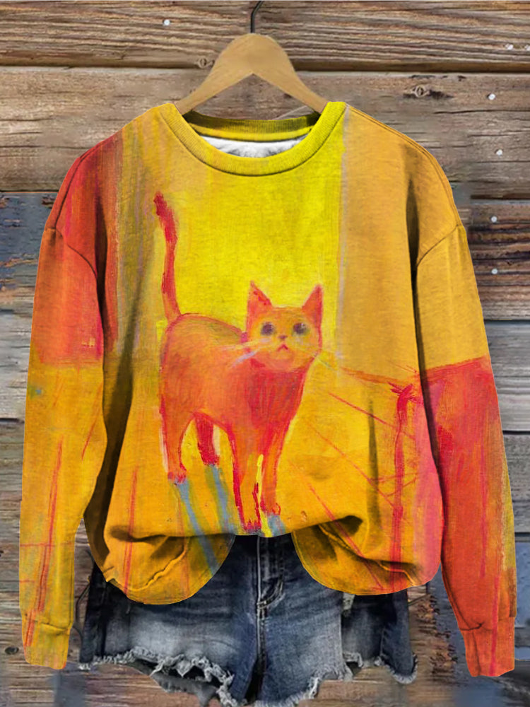 Love Cat Art Pattern Crew Neck Vintage Sweatshirt elevenforest