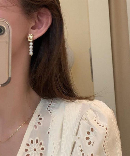 White Alloy Asymmetrical Pearl Drop Earrings