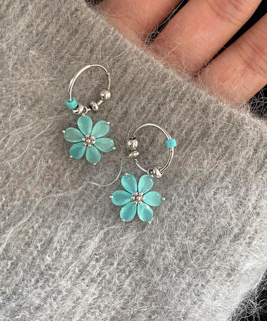 Modern Blue Stainless Steel Hoop Earrings