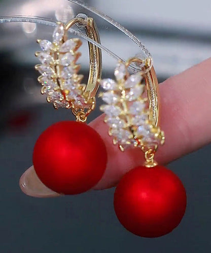Diy Red Copper Alloy Zircon Gem Stone Drop Earrings
