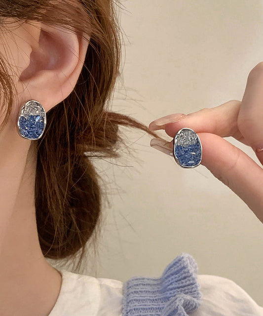 Blue Alloy Zircon Crystal Stud Earring