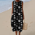 Women's Dog Art Print Cotton And Linen Dress artswardrobe