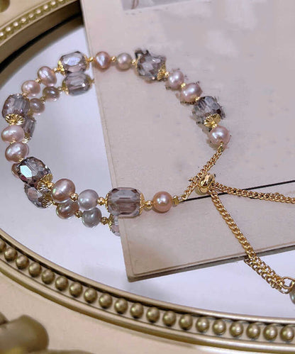 Gold Sterling Silver Overgild Pearl Crystal Tassel Charm Bracelet